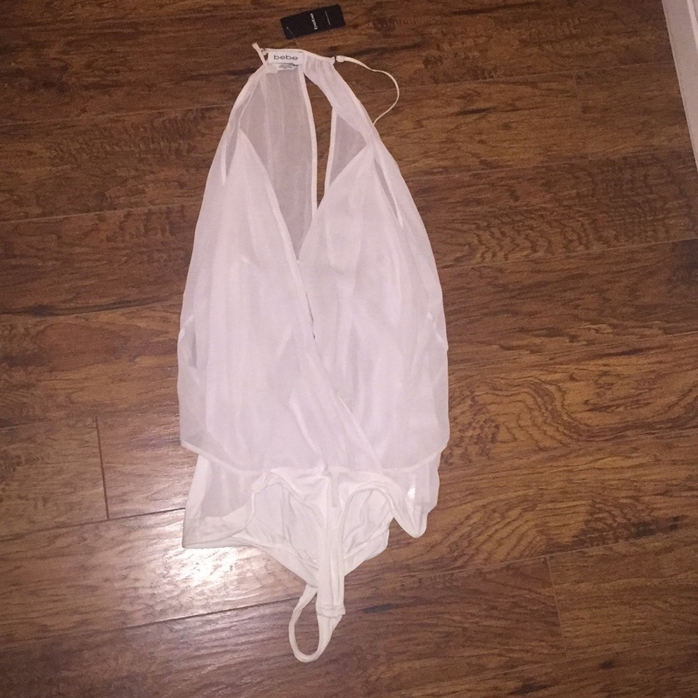 Bebe White Draped Surplice Bodysuit - XL - NWT